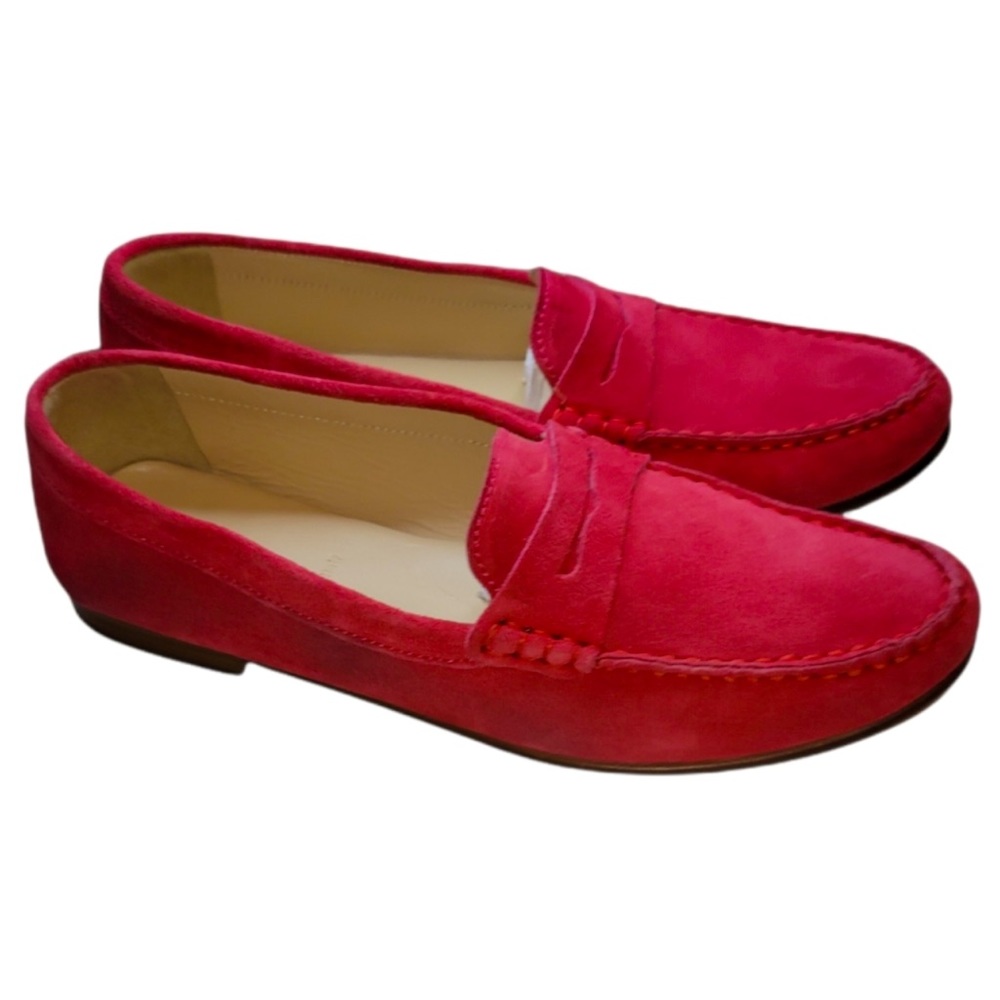 J. Crew James Suede Penny Loafers Red Flats Made In Italy 6.5